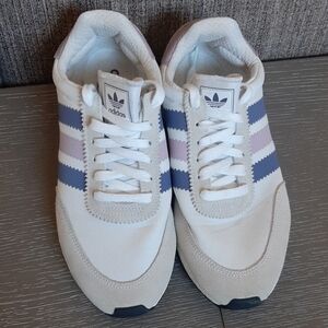 Adidas Retro I-5923 Soft Vision Cream Sneakers with Blue & Lilac Stripes